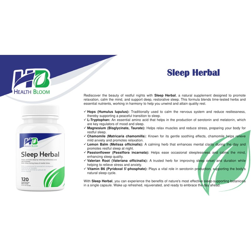 Sleep Herbal | 120 Capsules | Health Bloom | Vitamins