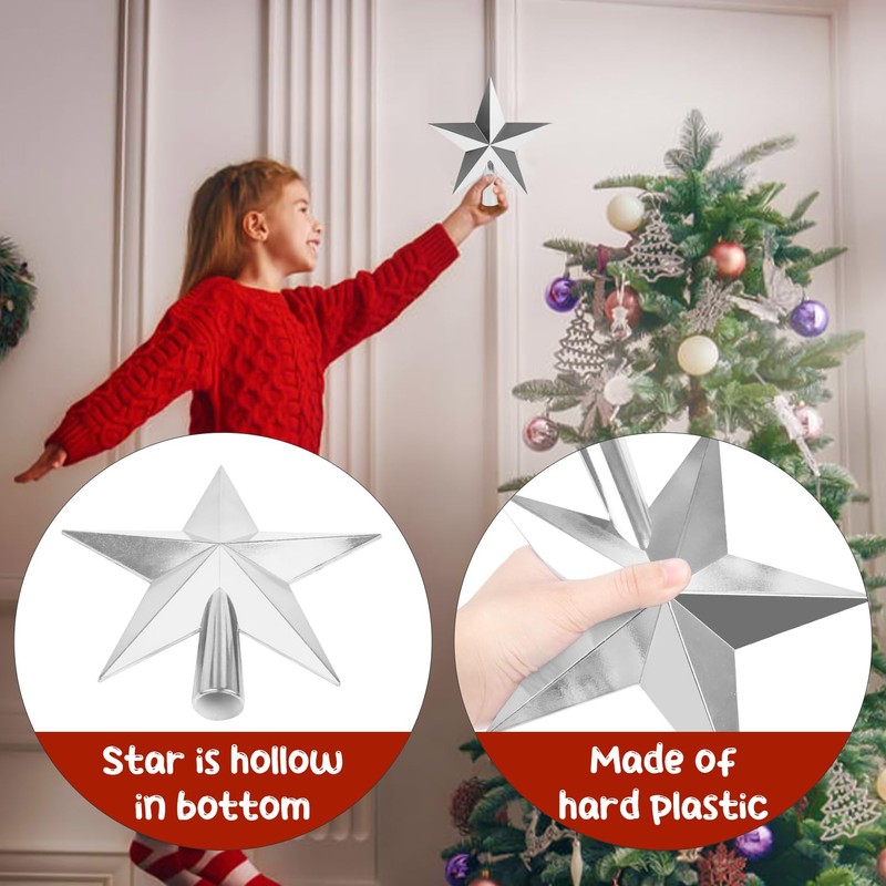 SULOLI Christmas Tree Star Silver,Silver Christmas Tree Topper for Xmas