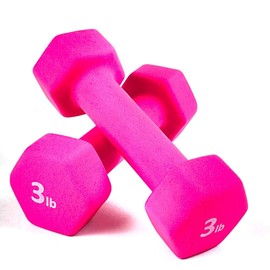 FRS Barbell Neoprene Coated Hex Dumbbell Weights (Hot Pink 3LB, Set of 2)