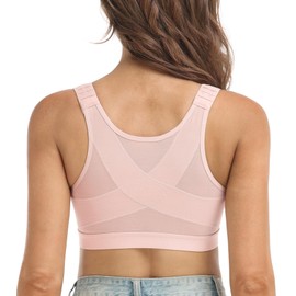 DotVol Women's Front Closure Bra Back Support Posture Correction Bra Full Cups Without Underwire, pink