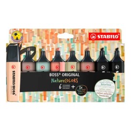 Resaltadores Stabilo Boss Original Nature Colors X8 – Colores Suaves y Tierra | Punta Biselada