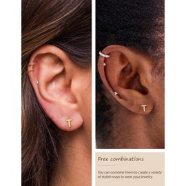 2 Pairs Stud Earrings for Women Set Initial Surgical Steel Earrings 316L Hypoallergenic Gold Plated Earrings 26 Letter Stud Earrings Set Valentine's Day Christmas Mother's Day (Gold+Silver), Gold