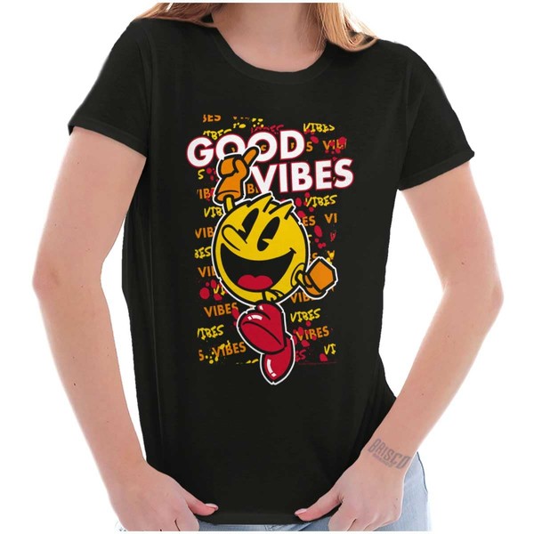 Pacman Game Good Vibes Graffiti Womens Top Junior Graphic Tee