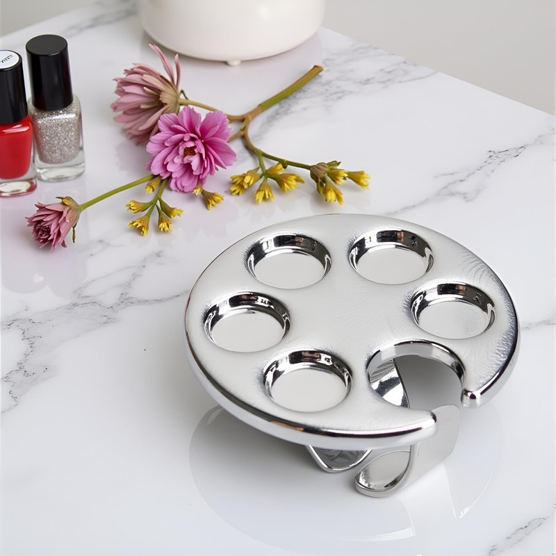 Silver Mini Manicure Palette Metal Paint Palette Finger Rings Nail