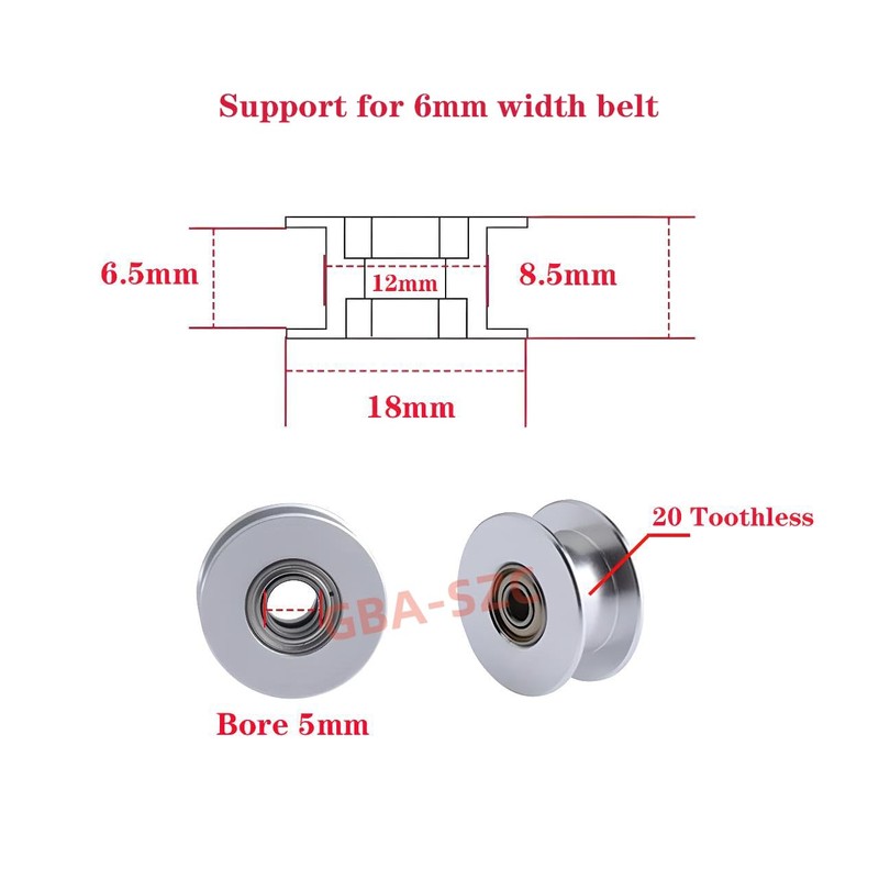 GBA-SZC GT2 Idler Pulley 20 Toothless Bore 5mm for 3D
