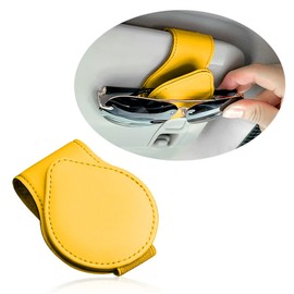 OFBAND Magnetic Sunglass Holder for Car Visor,PU Leather Car Sunglass Holder Organizes Glasses Tickets Cards & Keeps Car Tidy,Universal Car Accessories Interior (Yellow)