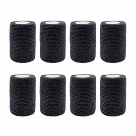JZK 8 Rollen 7.5cm Breite selbstklebende bandage, dehnbare kohäsive bandage, fixierband für fußballsocken, schienbeinschonerband für sportler, knöchel, elastisches klebeband für haustiere, schwarz