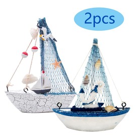 Dtoterul Wooden Maritime Boat Decoration Pack of 2 Nautical Maritime Decorative Sailing Boat Made of Wood Nautical Sailing Boat Decor Anchor Shell Nautical Perfect Sailing Ship Model for Office