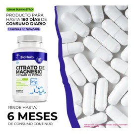 Bioherb Citrato Magnesio Potasio Extremadamente Eficaz 180 Cápsulas Meses Apoyo Hidratación Equilibrio Electrolítico Energía Natural