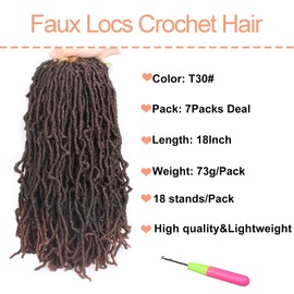 Mscat Faux Locs Crochet Hair 18 Inch Soft Locs 7 Packs/Lot Curly Wavy Pre-Looped Faux Locs Goddess Locs Synthetic Fibre Hair Extensions 18 Strands/Pack T30#