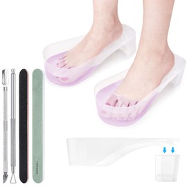 Toe Nail Soaking Bowl Acetone Proof: 1Pair Soak Off Dip Powder Gel Polish Remover - Manicure Bowl for Toenails Soaking with Cuticle Pusher, Cuticle Peeler, Nail File Buffer (Clear)