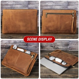 CataPurus Top Grain Leather 13.3" Slim Laptop Sleeve Bag, Vintage Design with 2 Zip Pockets, Fully Handmade, Compatible with MacBook Pro 13.3" MacBook Air 2022 DELL XPS 13" & other PC, Brown 13.3 Inch