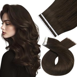 Moresoo Tape-In Real Hair Extensions, 10 Pieces, 25 g / Pack, #4 Dark Brown, Silky Hair, Fashion, Seamless Hair, 50 cm