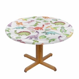 YINRON Dino Round Tablecloth Cute Cartoon Watercolor Dinosaurs Waterproof Oil-Proof Table Cover Table Cloth for Indoor Dining, Outdoor Picnic Parties, Camping,Fits for Table 40-44" Inches
