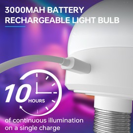 Rechargeable Battery Night Light Bulb: 3000mAh LED Bulb with Remote Control for Lamp, Wireless E26 USB Puck Light 400LM with Timer, 3 Color Temperature+12 RGB Color, Magnetic Camping Outdoor , 2pcs