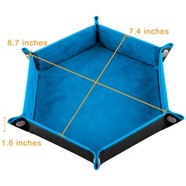SIQUK 8 Pieces Dice Tray Hexagon Folding Dice Rolling Tray PU Leather Dice Trays Dice Holder Storage Box for D&D RPG Dice Games (Red, Royal Blue, Violet, Black, Camel，Cyan，Sky Blue，Dark Green)