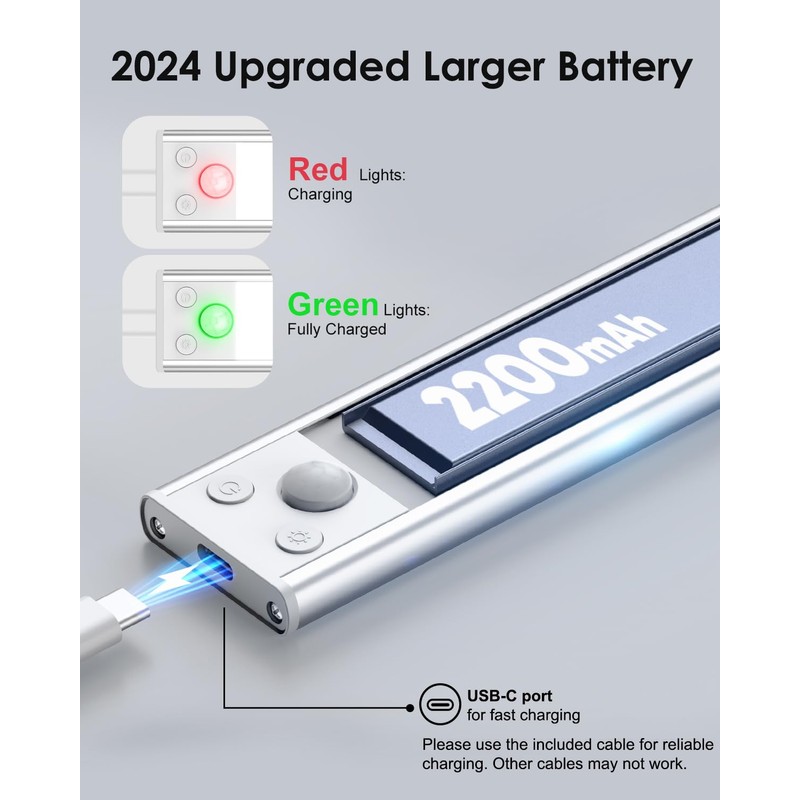 VerRon 5-Pack Under Cabinet Lighting, Upgraded 2200mAh Rechargeable Under Cabinet