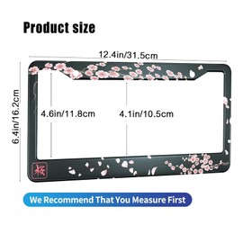 HOSNYE Japan Cherry Branch License Plate Frame Blooming Flowers Hieroglyph - Sakura Metal License Plate Cover Front Plates Frames Car Tag Frame for Women Men US Vehicles Standard