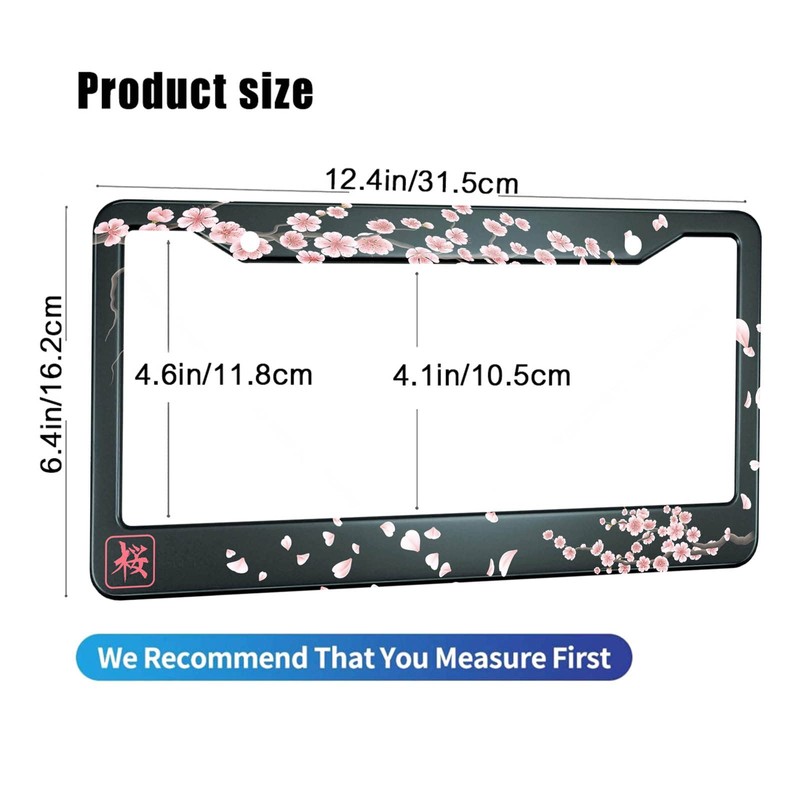 HOSNYE Japan Cherry Branch License Plate Frame Blooming Flowers Hieroglyph