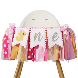 Duck High Chair Banner - Duck 1st Birthday Party Decoration,Duck First/One High Chair Banner,Pink Rubber Duck 1st Banner,Ducky Birthday Party Baby Shower