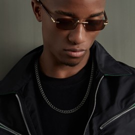 FIBO STEEL 6mm Curb Chain Necklace for Men Stainless Steel Biker Punk Style 22.0 inches Black