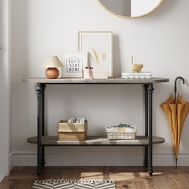 GarveeHome Entryway Table, 43.3" Long Console Table with Storage, 2 Tier Wood Console Table with Metal Frame and MDF, Sofa Tables Behind Couch, Hallway Table for Foyer-Grey