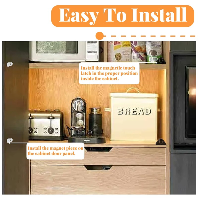 Kyuionty 2 Pack Cabinet Magnetic Touch Latch, Push to Open