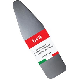 TIVIT Ironing Board Cover 19 x 55, Made in Italy. Pro Grip Pad Covers w/3 Fastener Straps & Pull Bungee Cord - Durable Scorch & Stain Resistant Padded Layers, Heat Reflective AlumiTek PRO Top Coat