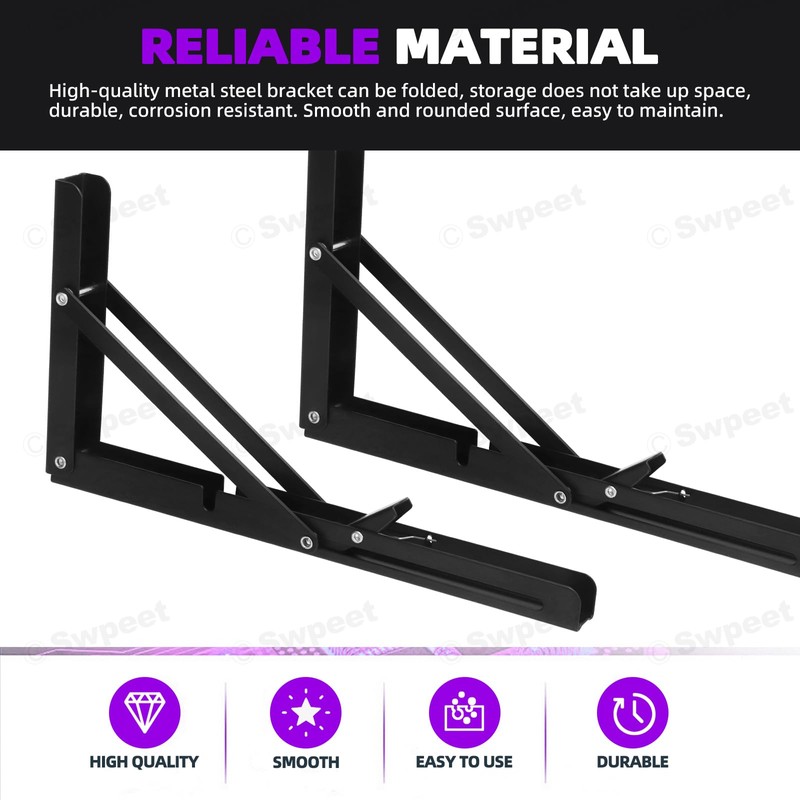 Swpeet 2 Pack 12" Folding Shelf Bracket, Heavy Duty DIY