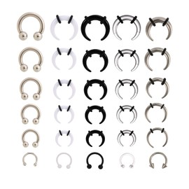 Mikovivi 30pcs Septum Rings Kit, 6G-16G Acrylic and Stainless Steel Septum Stretching Jewelry Kit Including Horseshoe Nails & Tooth Tip Nails Pincher Rings for Women Men Decorations (4 Colors)