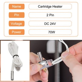 DKARDU Heater Cartridge Tube 3D Printer 24V 70W High Temperature Hotend for V6 HOTEND PT100 Volcano MK8 Extruder CR-10 Ender 3 V2 CR10 3D Printer, 2 PCS