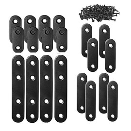 WYSUMMER Black Flat Straight Brace,20Pcs Metal Mending Brackets Straight Corner Braces Straight Brackets with 48Pcs Screws (Black, Black Kit 20pcs)