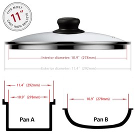 11 Inch Pan Lid Tempered Glass Pot Lid Replacement Glass Cover for Cast Iron Skillets, Frying Pans, Pots and Wok, Heat Resistant Handle