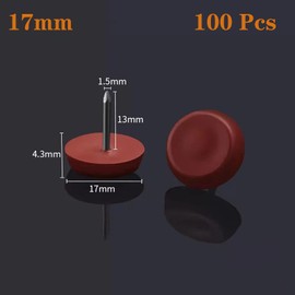 17mm Red-Brown Nylon Furniture Sliders Nail On - Chair Leg Floor Protectors Nail - Nylon Chair Glides with Nail Red-Brown Sliders Head, Chair, Table Leg Feet Protector Nail（Flat Bottom 100 Pcs）