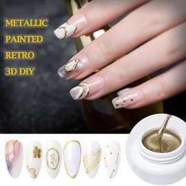 LOKFAR 1PCS Metallic Gold Gel Nail Polish - 3D Reflective Metallic Chrome Gold Gel Liner for Nail Art Painting