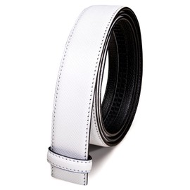 Barry.Wang Mens Belt No Buckle,White Ratchet Leather Belt Sliding Business Wedding Cowhide Belt Adjustable(White,51.2'')
