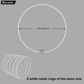 Worown Pack of 6 30 cm Metal Rings for Crafts, White Metal Ring, Decorative Rings for Hanging for Making Wedding Wreath Decoration and Wall Hanging