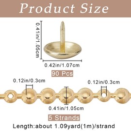 GORGECRAFT 5Pcs 1 Meter Upholstery Tacks Strips 10.5mm Metal Iron Round Head Glossy Decorative Nailhead Trims with 90Pcs Upholstery Nails Loosing Tacks Matched for Sofa Chair Furniture Golden