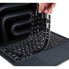 CaseBuy Large Print Keyboard Cover for 2024-2021 M3/M2/M1 Pro/Max MacBook Pro 14" 16" A2918 A2992 A2779 A2442 A2991 A2780 A2485, M3 M2 MacBook Air 13.6" 15" A2681 A2941 A3114 A3113 -Black