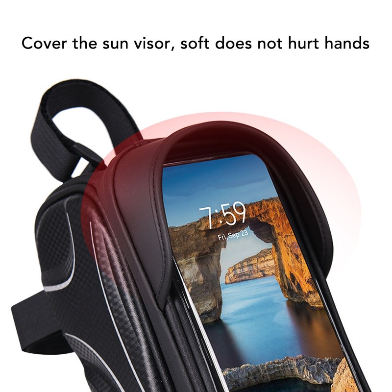 Bike Phone Mount Bag Large Capacity Waterproof Carbon Pattern PU