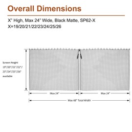 LegendFlame Fireplace Mesh Screen Curtain 24” High, Two 24" Wide Panels, Black Matte, SP62-24