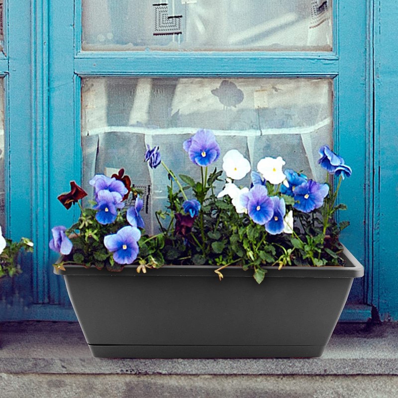 LEXININ 6 Pack 17 Inch Black Plastic Rectangular Window Planter