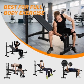 Olympic Weight Bench Barbell Rack Set,Foldable & Adjustable Design,Leg Developer and Squat Rack,Multifunctional Home Gym Equipment for Flat Incline Decline Weight Lifting and Strength Training