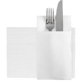 Disposable Dinner Napkins With Built-in Flatware Pocket, Pre folded Party Napkins For Silverware, Linen Feel Napkins Luxury And Elegant For Wedding Party Events, White, Total 200 Count