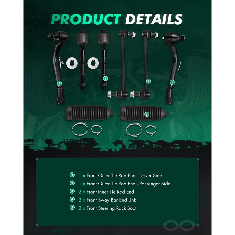 SCITOO 8pcs Front Suspension Kit Inner Outer Tie Rod End