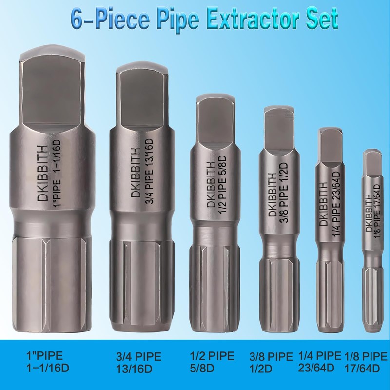 Pipe Extractor Set, 6-Piece Heavy Duty Steel Broken Pipe Extractors
