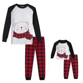 Babyroom Girls Matching Doll&toddler 4 Piece Cotton Pajamas Toddler Christmas Bear Sleepwear size 4 White
