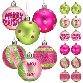 Vercraft 12 Pcs 2.4 Inch Christmas Tree Decorations Xmas Ball Pink and Green Glittering Hanging Bulbs Pendants for Christmas Tree Decorations Xmas Holiday Party Decor Favors