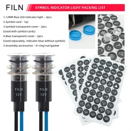 FILN 2 Pcs 12MM(1/2'') LED Indicator Light 180 symbols Metal Dash with Wire Suitable for Car Dashboard Marine Truck Machinery Industrial Electrical Equipment (Brass Nickel Plated, [Green]/ 2 Pcs)