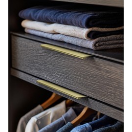 Satanga Edge Finger Pulls for Cabinets Peel and Stick on Kitchen Drawer Pull Hidden Invisible Self Adhesive No Drill Handle Pack of 6 Brushed Brass 3" Easy Installation